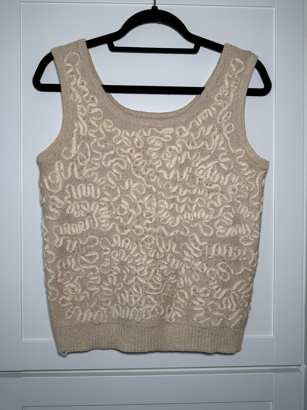 Vintage Knit Embellished Boho Chic Cottage Fairy Pearl Tank Top